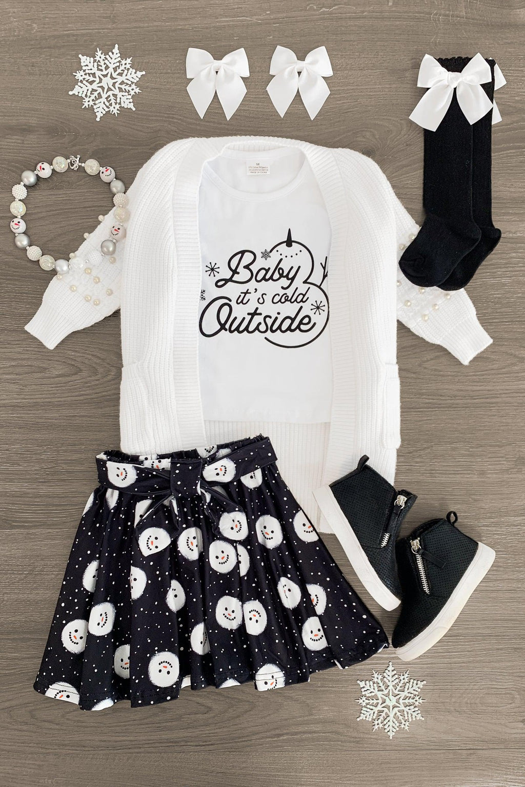 "Baby It's Cold Outside" Snowman Skirt Set - Sparkle in Pink