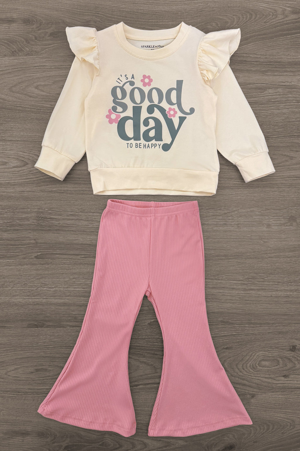 "It's A Good Day To Be Happy" Flare Pant Set