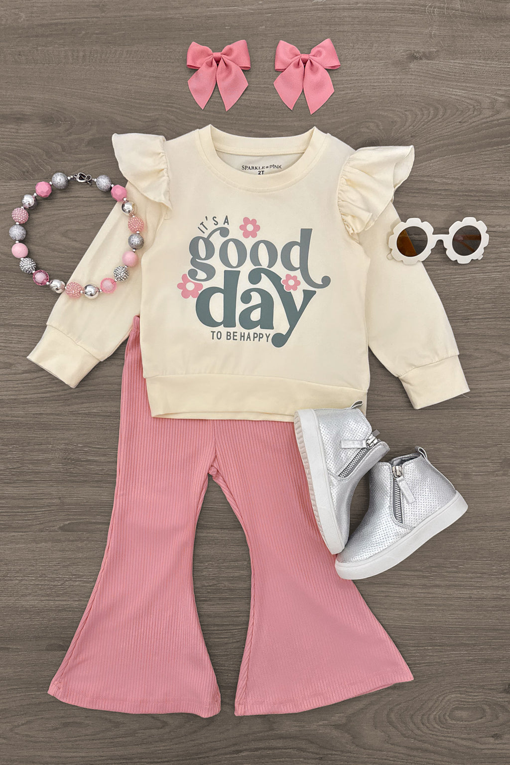 "It's A Good Day To Be Happy" Flare Pant Set