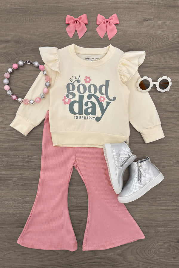 "It's A Good Day To Be Happy" Flare Pant Set
