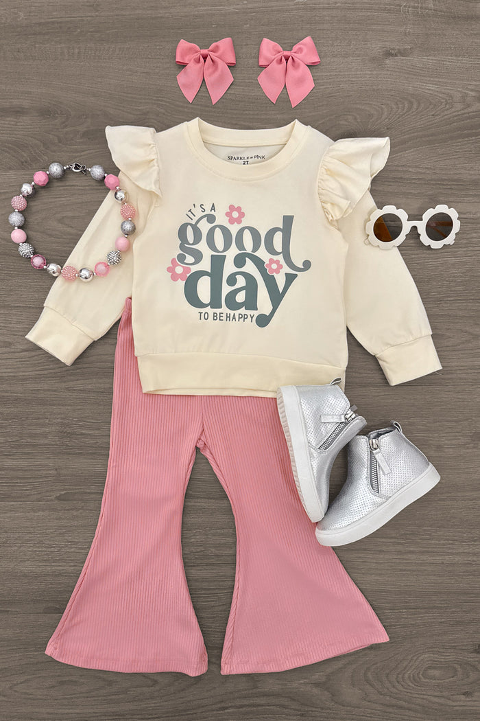 "It's A Good Day To Be Happy" Flare Pant Set