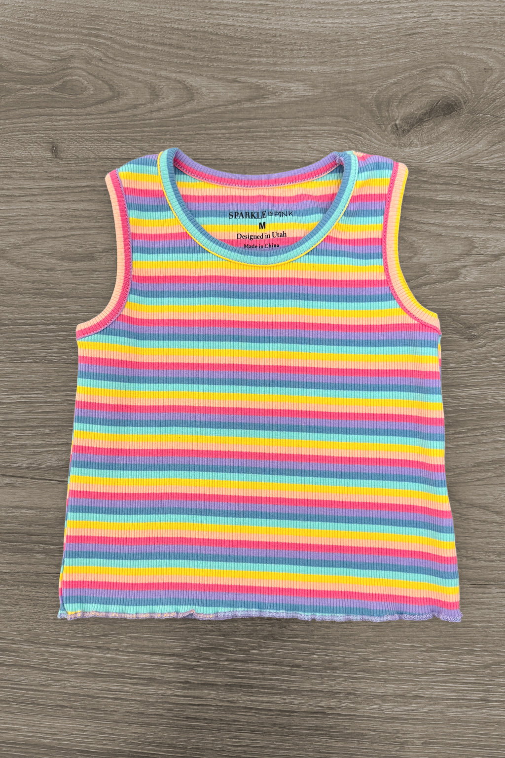 Rainbow Striped Flower Denim Short Set | Sparkle in Pink