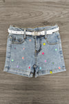 Rainbow Striped Flower Denim Short Set | Sparkle in Pink