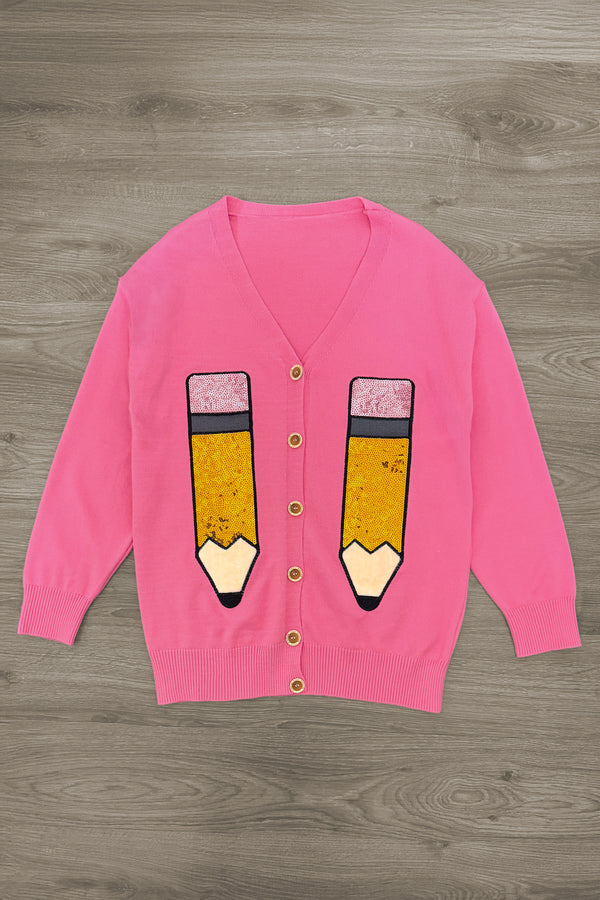 Hot Pink Sequin Pencil Cardigan | Sparkle in Pink