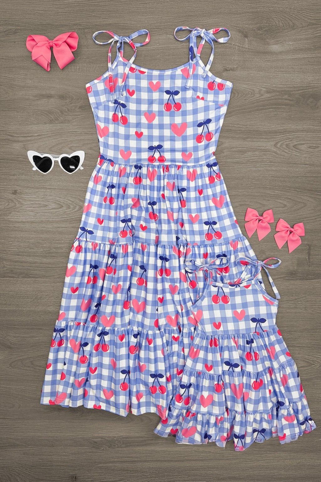 Mom & Me - Gingham Cherry Heart Dress | Sparkle in Pink