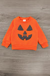 Jack O' Lantern Legging Set - 6-12 Months - Bright orange toddler sweatshirt with a black jack-o'-lantern face on front, ribbed cuffs and hem.
