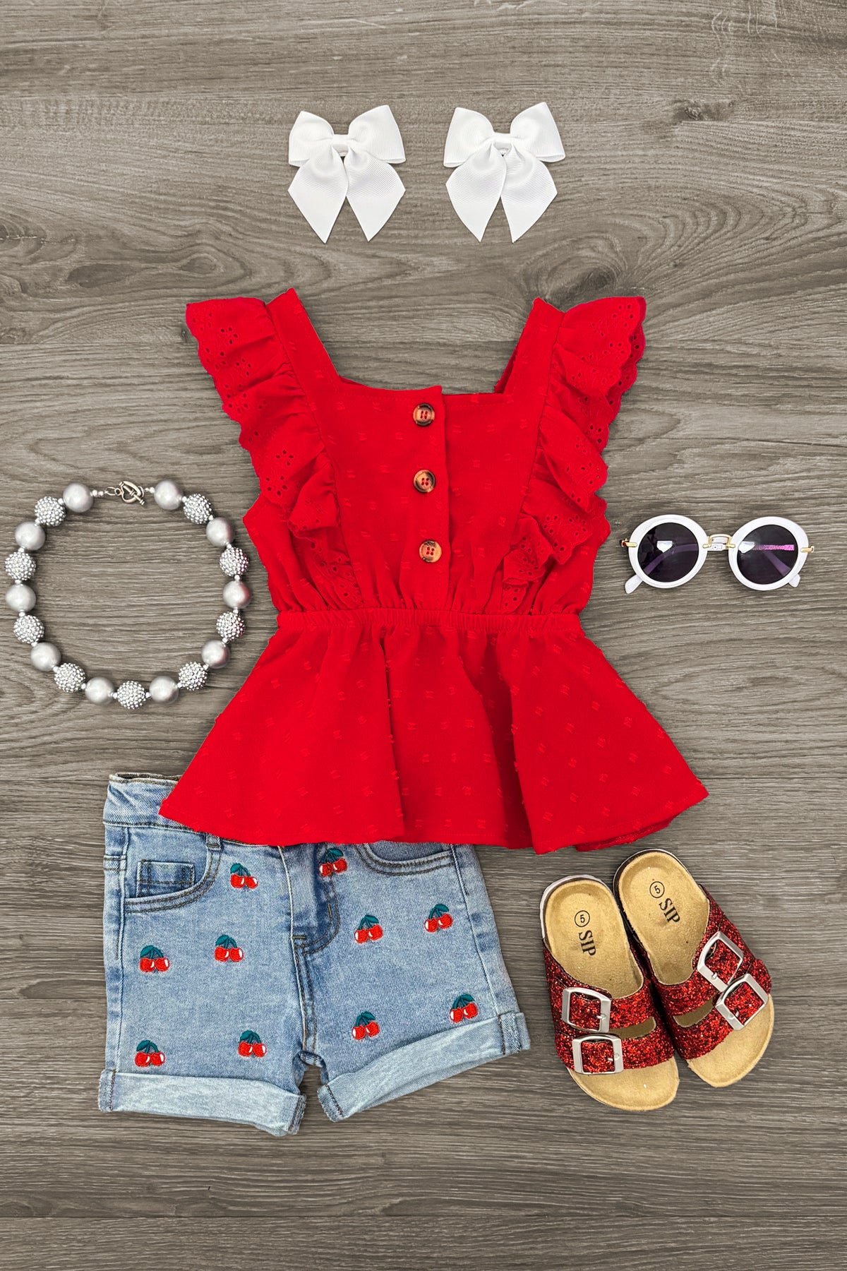 Cherry Denim Short Set