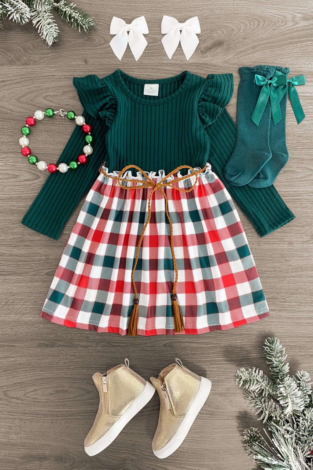 Green & Red Plaid Long Sleeve Dress - Sparkle in Pink