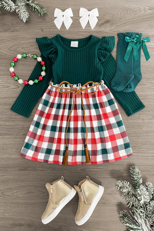 Green & Red Plaid Long Sleeve Dress - Sparkle in Pink