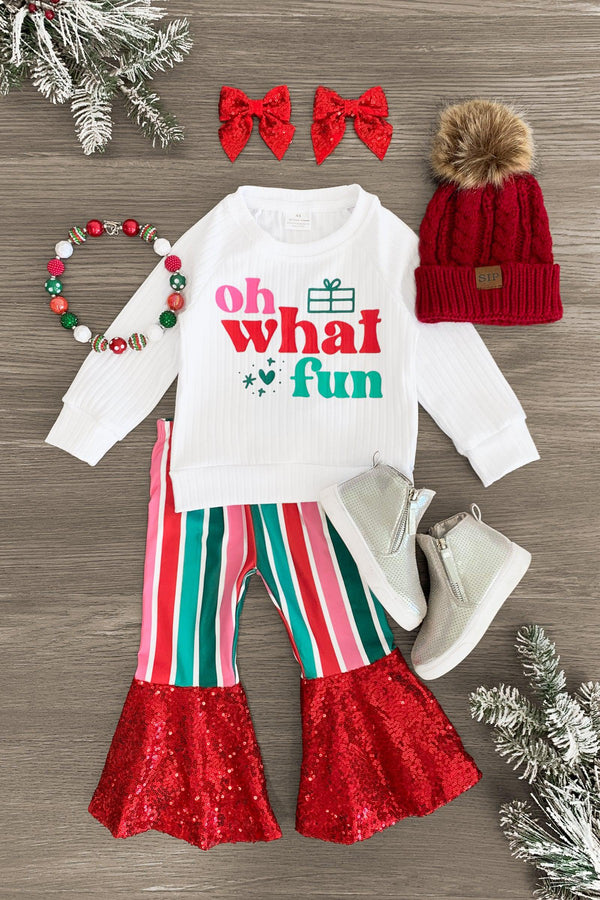 "Oh What Fun" Striped Sequin Bell Bottom Set - Sparkle in Pink