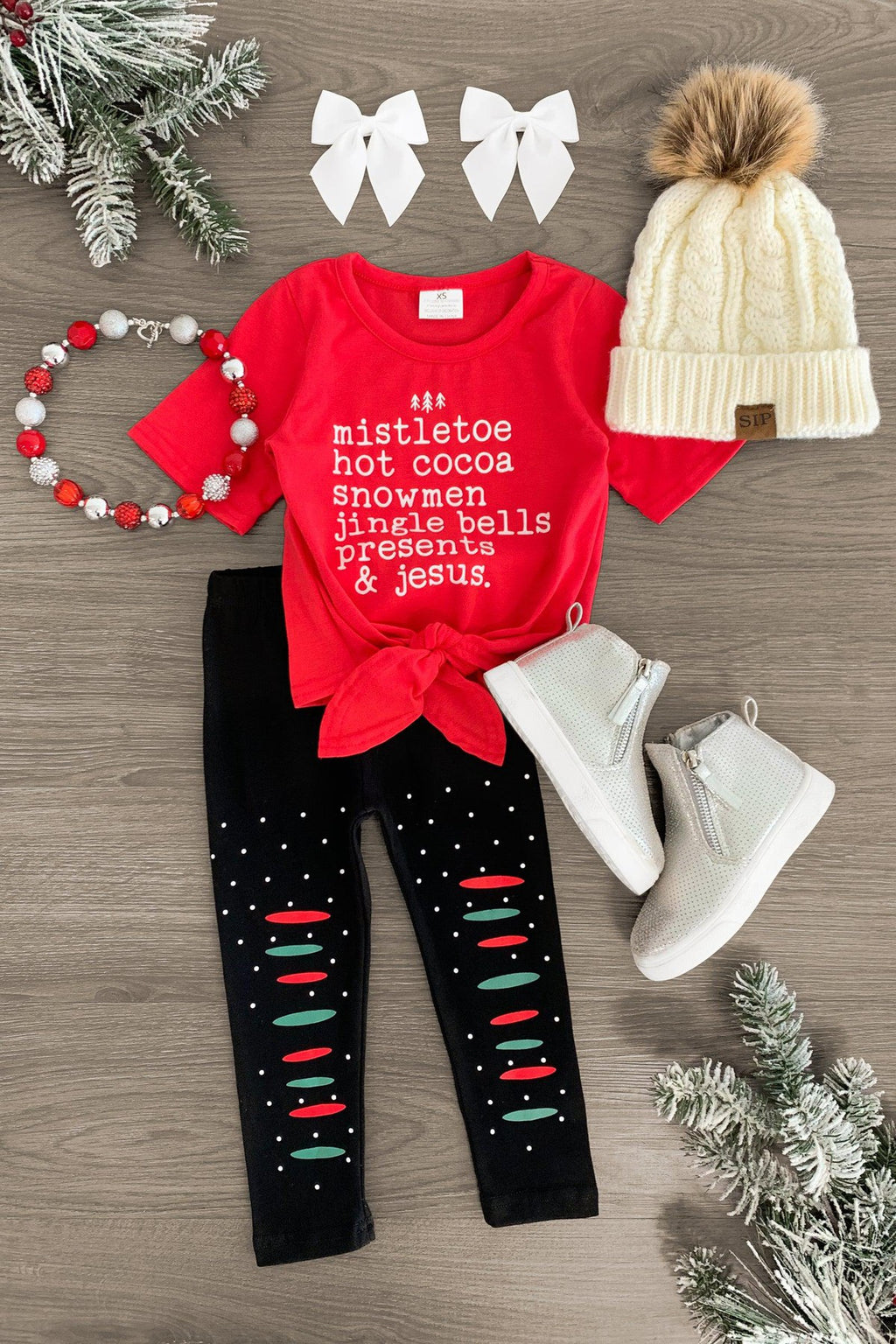 "Mistletoe, Hot Cocoa..." Legging Set - Sparkle in Pink