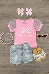 Pink Bow Distressed Denim Short Set | Sparkle in Pink