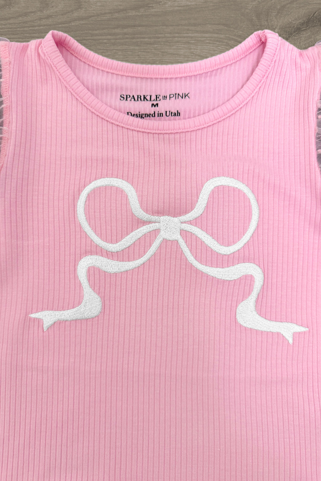 Pink Bow Distressed Denim Short Set | Sparkle in Pink