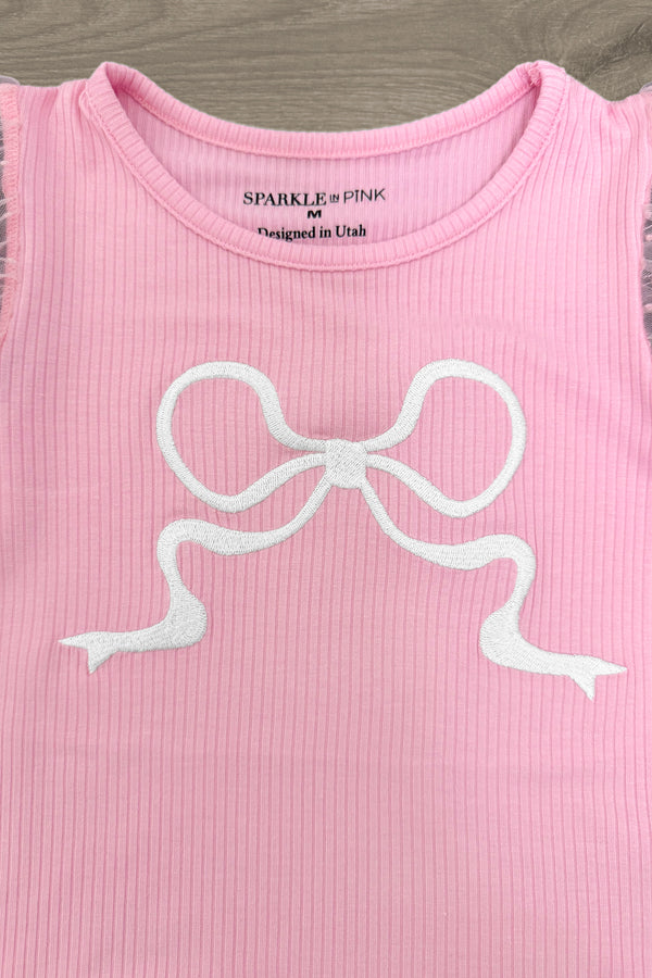 Pink Bow Distressed Denim Short Set | Sparkle in Pink