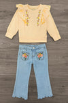 Floral Embroidered Denim Pant Set