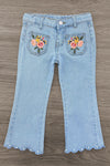 Floral Embroidered Denim Pant Set