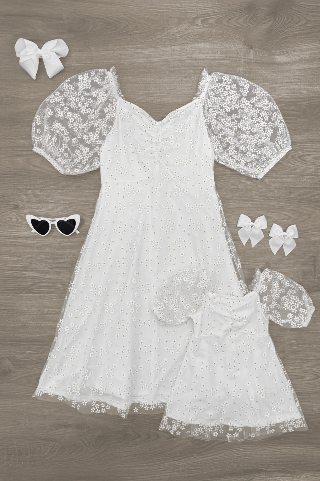 Mom & Me - White Glitter Daisy Tulle Dress | Sparkle in Pink