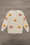 Mom & Me - Corduroy Sequin Turkey Top - MOM-XS - Cream long-sleeve top with colorful flower appliqués scattered across the front.
