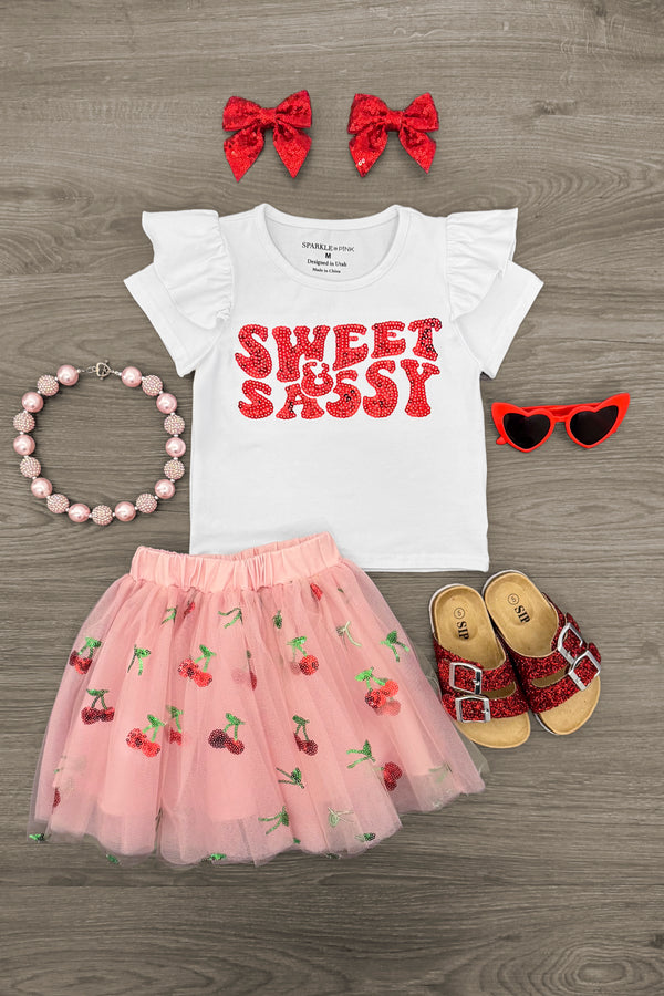 "Sweet & Sassy" Tulle Cherry Skirt Set | Sparkle in Pink