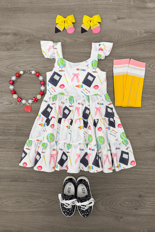 White School Supplies Tank Dress | Sparkle in Pink