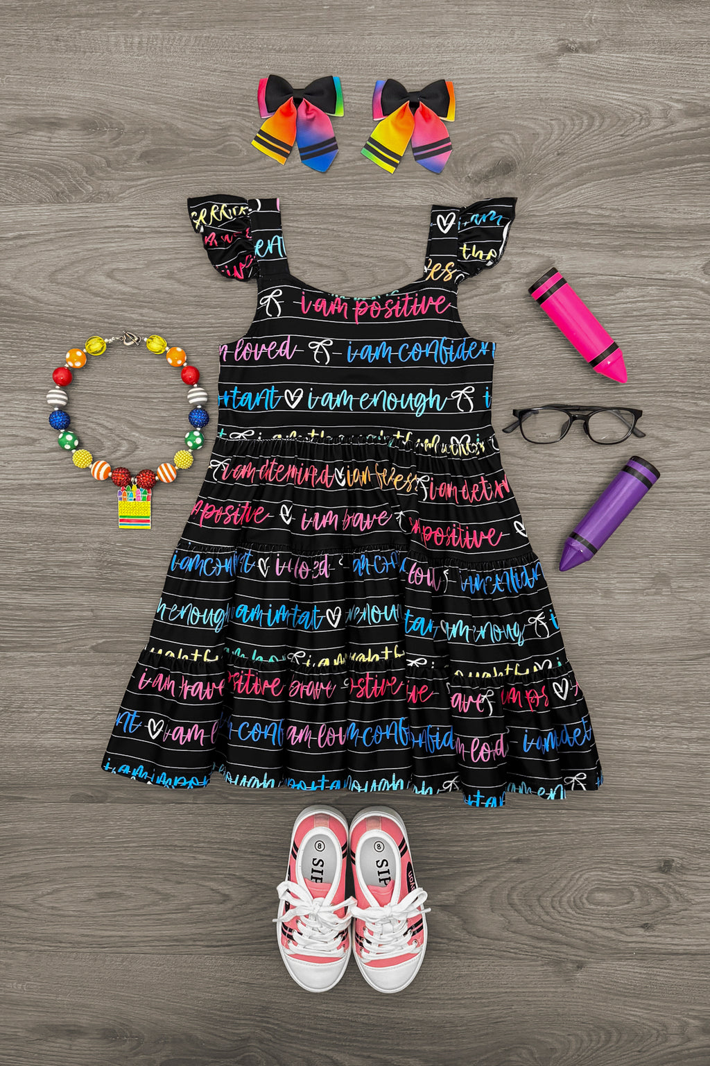 Affirmations Black Notebook Dress | Sparkle in Pink