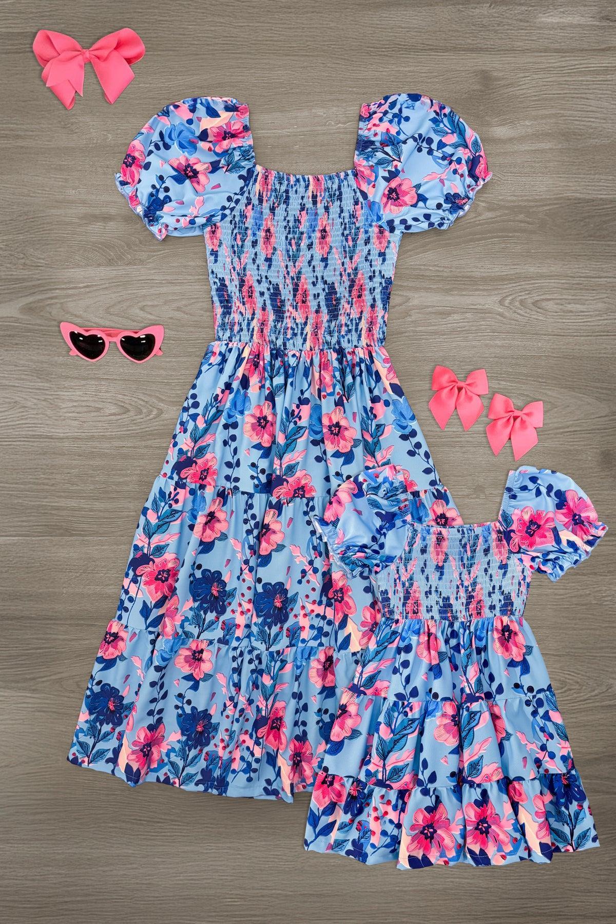 Mom & Me - Blue & Pink Floral Dress MOM-2X Mom & Me - Blue & Pink Floral Dress MOM-2X
