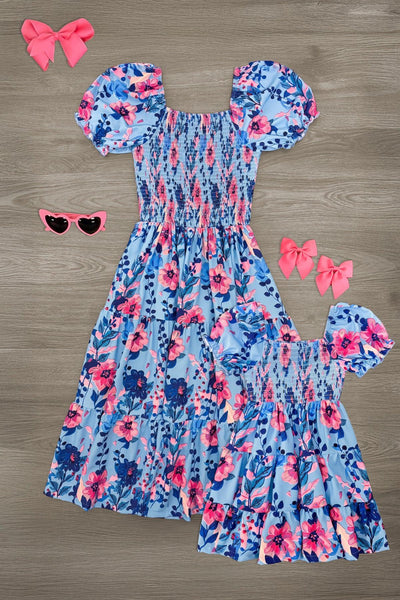 Mom & Me - Blue & Pink Floral Dress MOM-2X