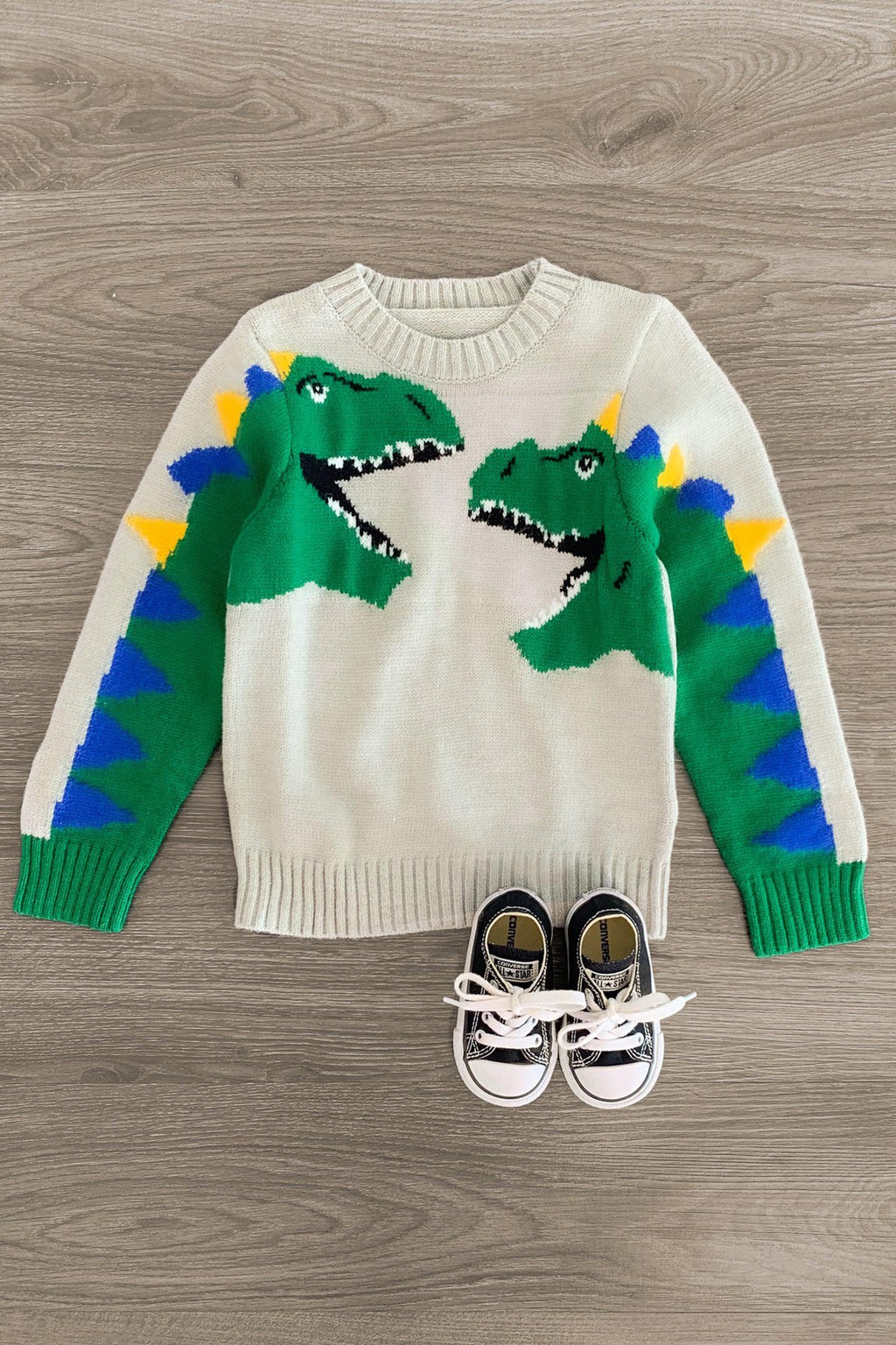 Gray Dinosaur Sweater - Sparkle in Pink