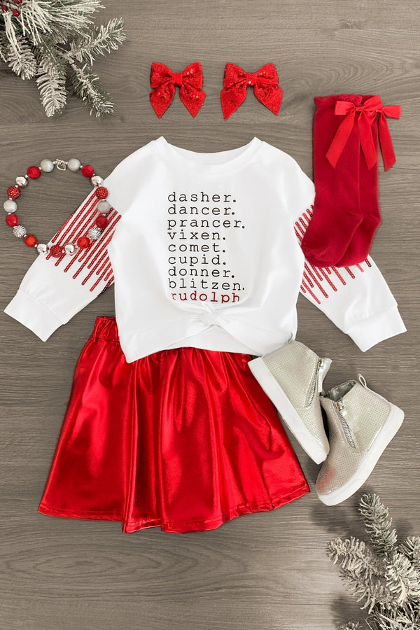 "Dasher, Dancer..." Red Metallic Skirt Set - Sparkle in Pink