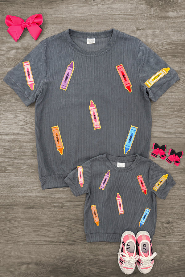 Mom & Me - Gray Corduroy Crayon Top | Sparkle in Pink
