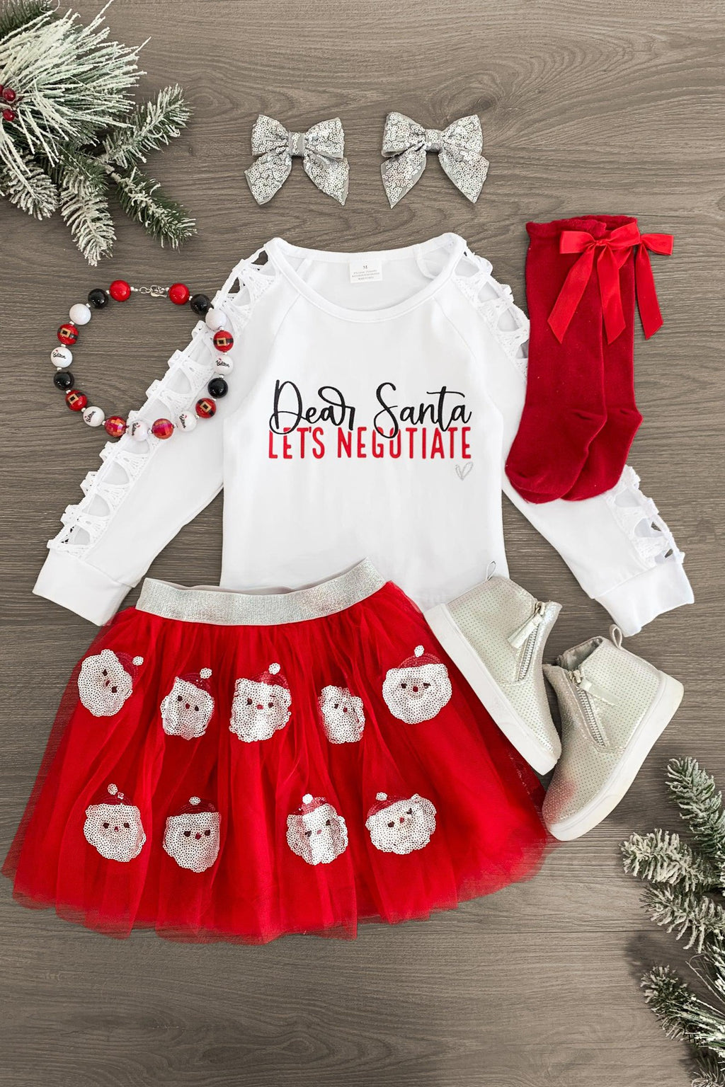 "Dear Santa, Let's Negotiate" Tutu Skirt Set - Sparkle in Pink