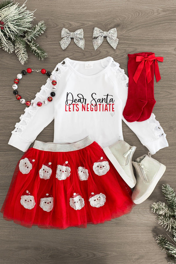 "Dear Santa, Let's Negotiate" Tutu Skirt Set - Sparkle in Pink