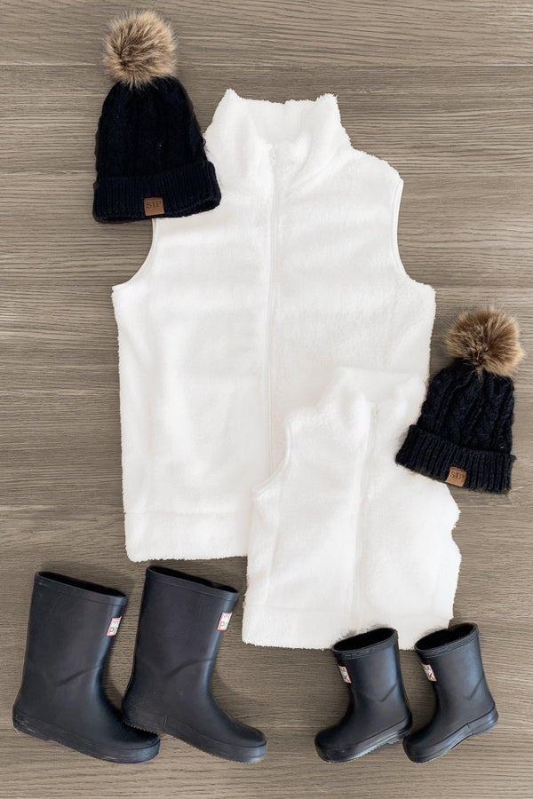 Mom & Me - White Sherpa Vest - Sparkle in Pink