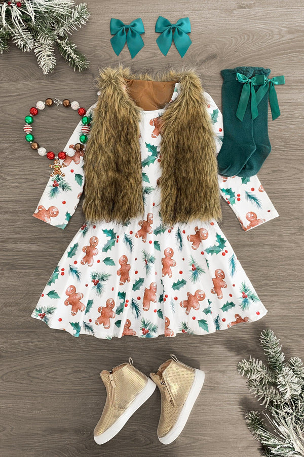 White Holly Gingerbread Dress - Sparkle in Pink