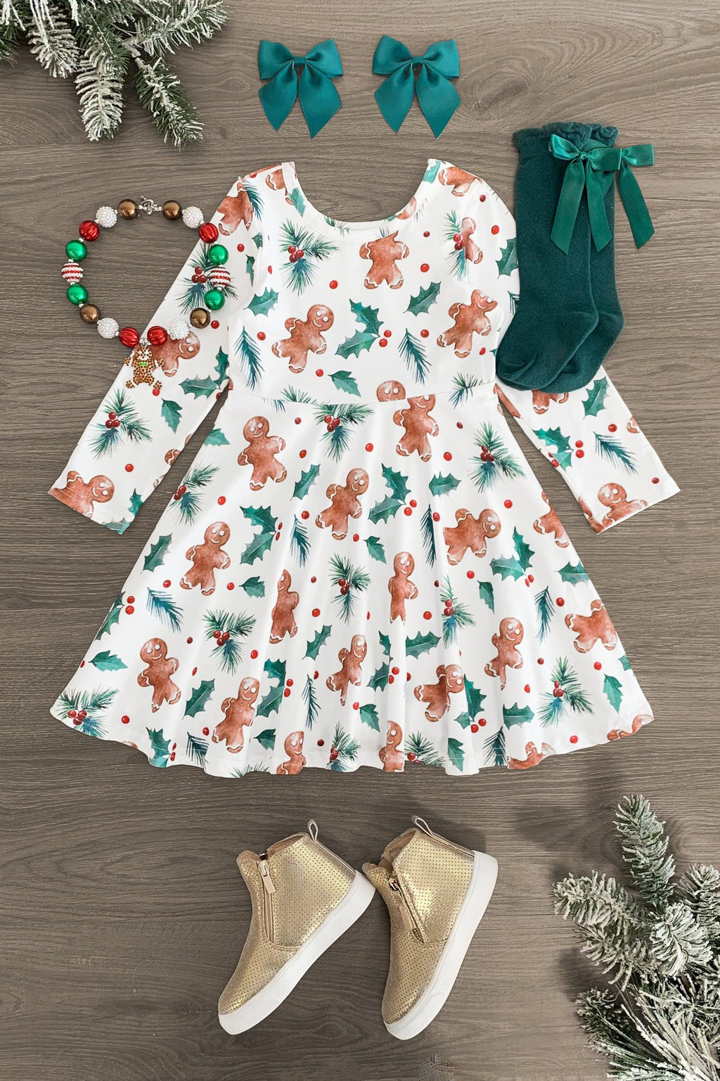 White Holly Gingerbread Dress - Sparkle in Pink
