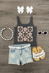 Checkered Flower Denim Short Set | Sparkle in Pink