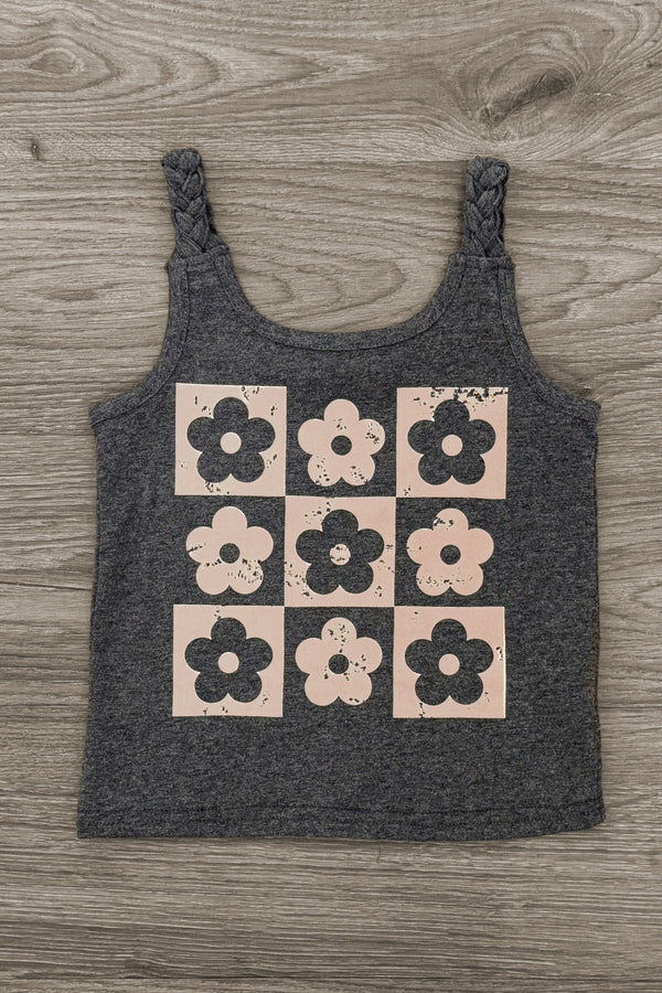 Checkered Flower Denim Short Set | Sparkle in Pink