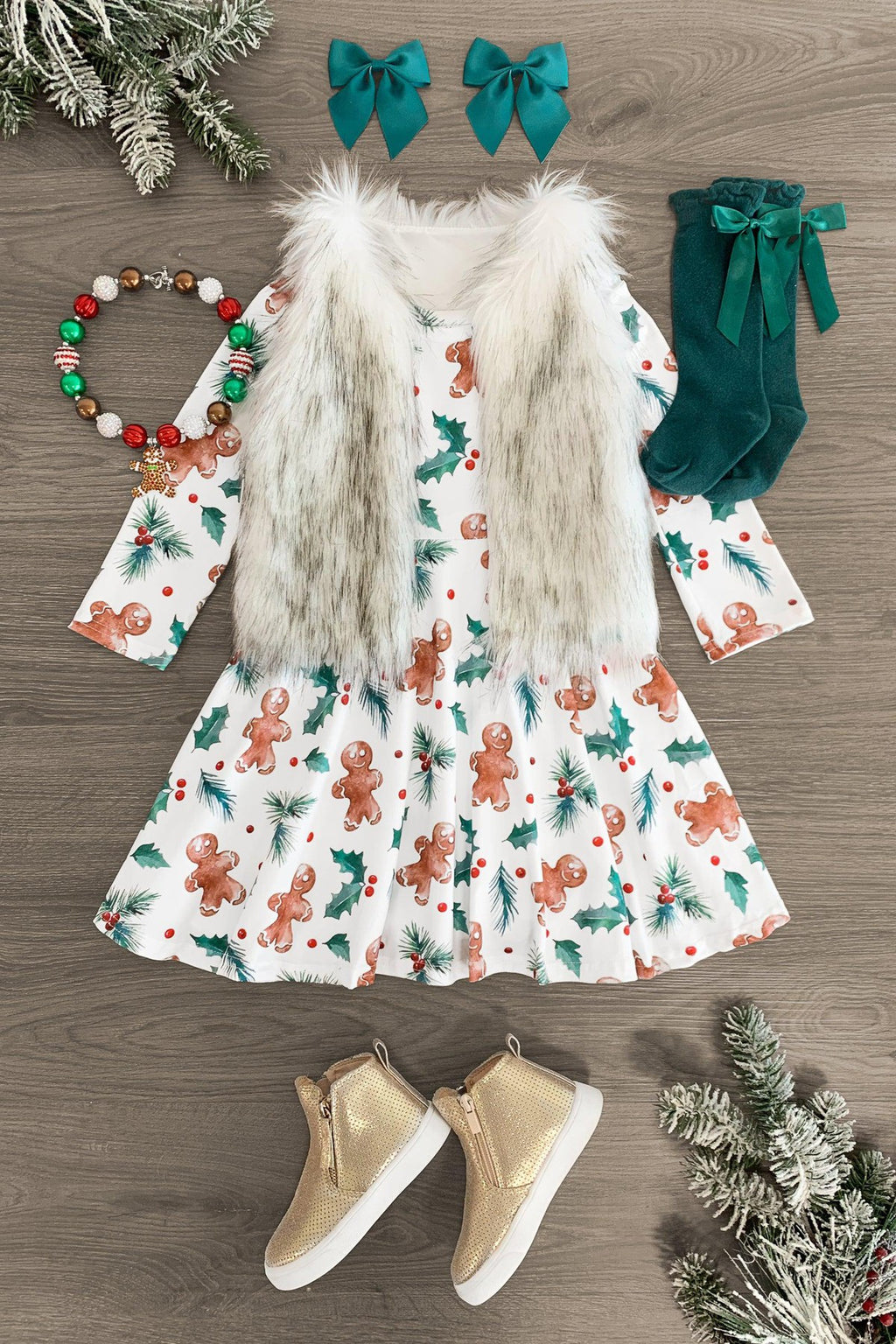 White Holly Gingerbread Dress - Sparkle in Pink