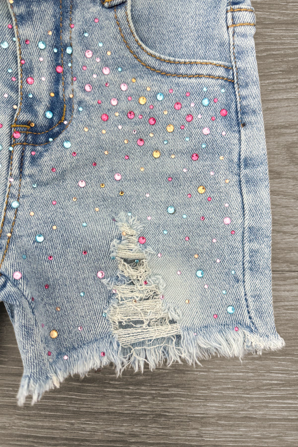"Sassy Little Soul" Denim Short Set | Sparkle in Pink