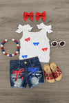 Patriotic Sequin Bow Denim Short Set | Sparkle in Pink