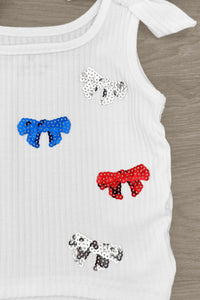 Patriotic Sequin Bow Denim Short Set