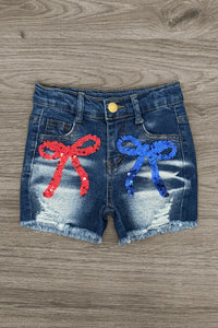 Patriotic Sequin Bow Denim Short Set