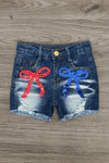 Patriotic Sequin Bow Denim Short Set | Sparkle in Pink