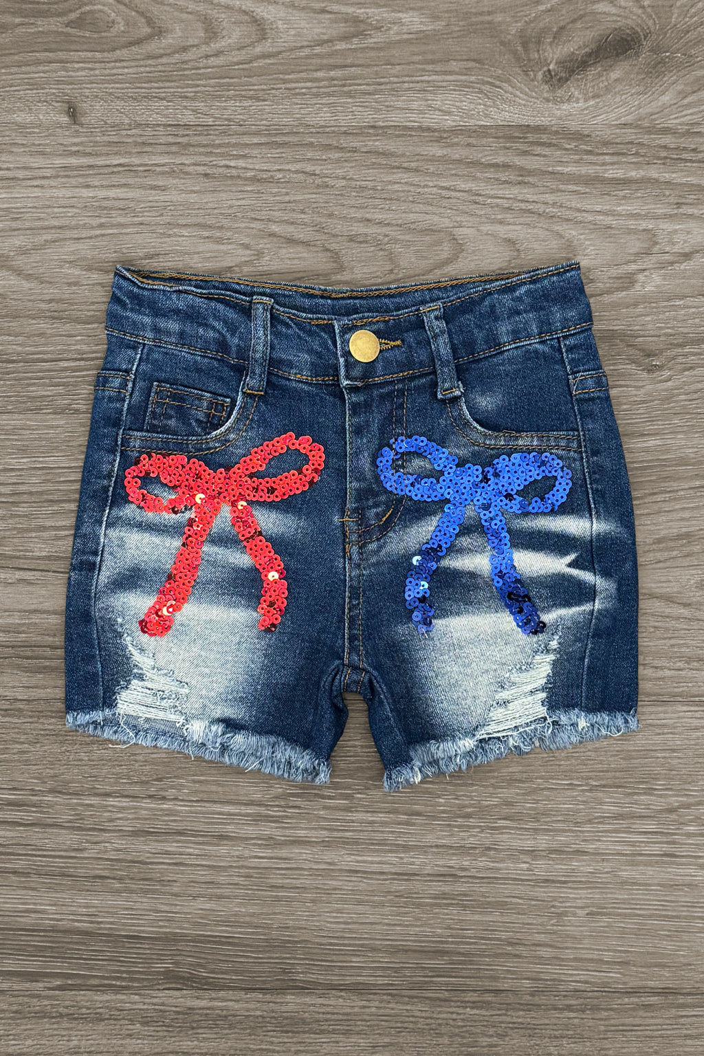 Patriotic Sequin Bow Denim Short Set | Sparkle in Pink