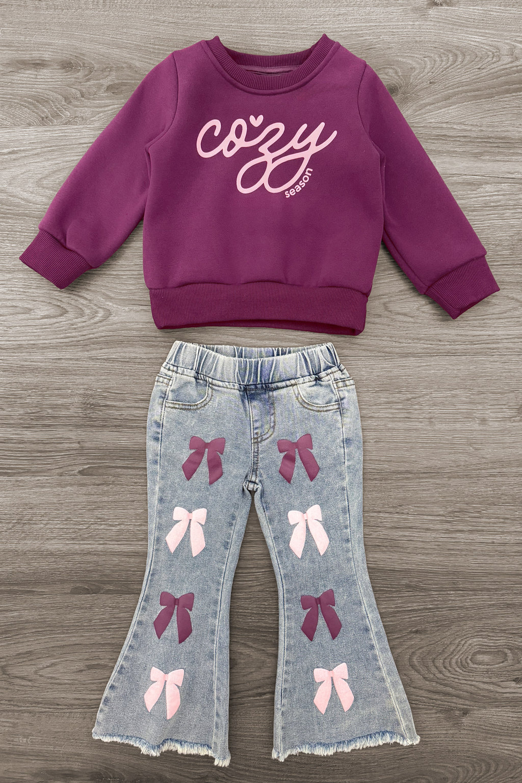 "Cozy Season" Denim Bow Pant Set