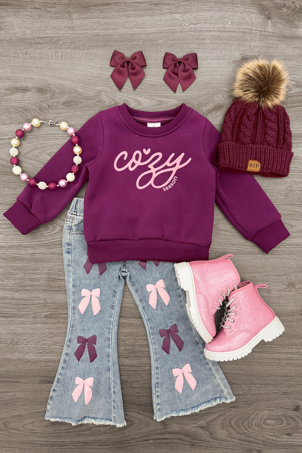 "Cozy Season" Denim Bow Pant Set