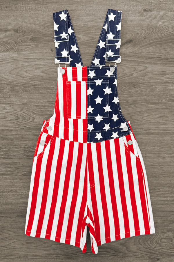 Mom & Kid - American Flag Denim Overalls | Sparkle in Pink