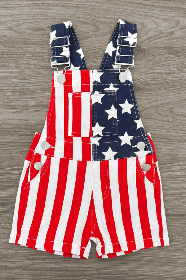Mom & Kid - American Flag Denim Overalls | Sparkle in Pink