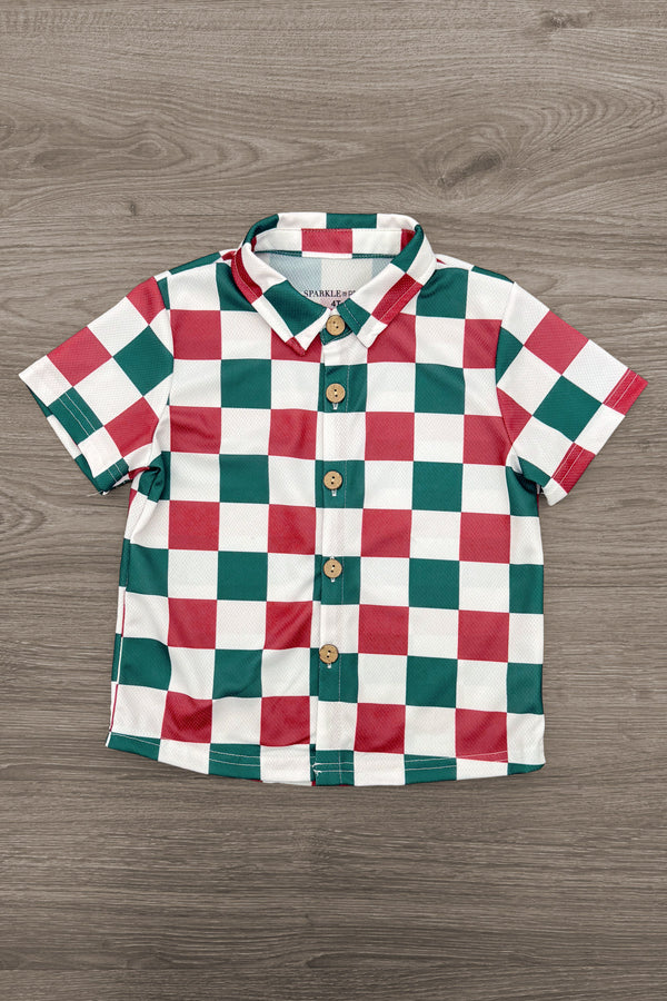 Red & Green Checkered Button Down Top