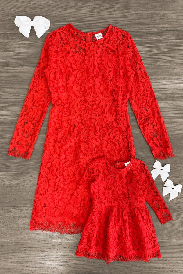 Mom & Me - Red Lace Long Sleeve Dress - Sparkle in Pink